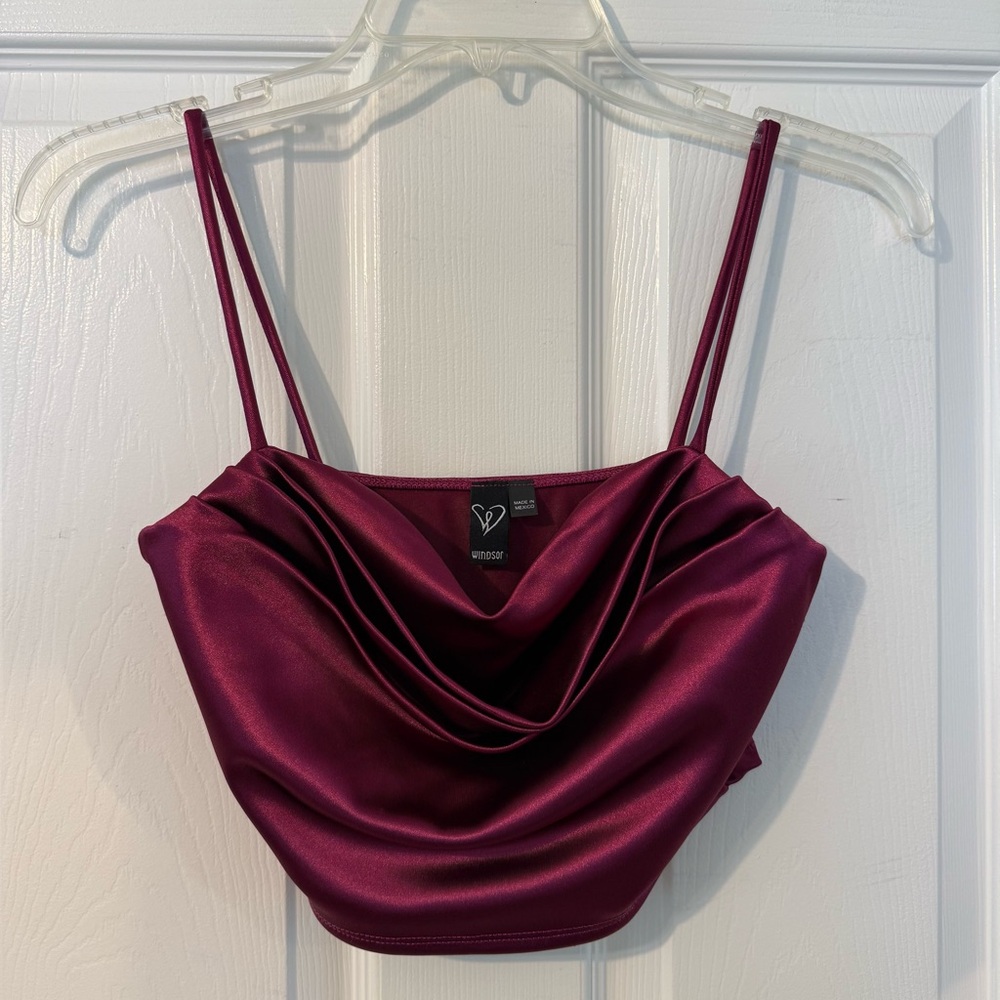 Elegant Satin Drape Top - Burgundy